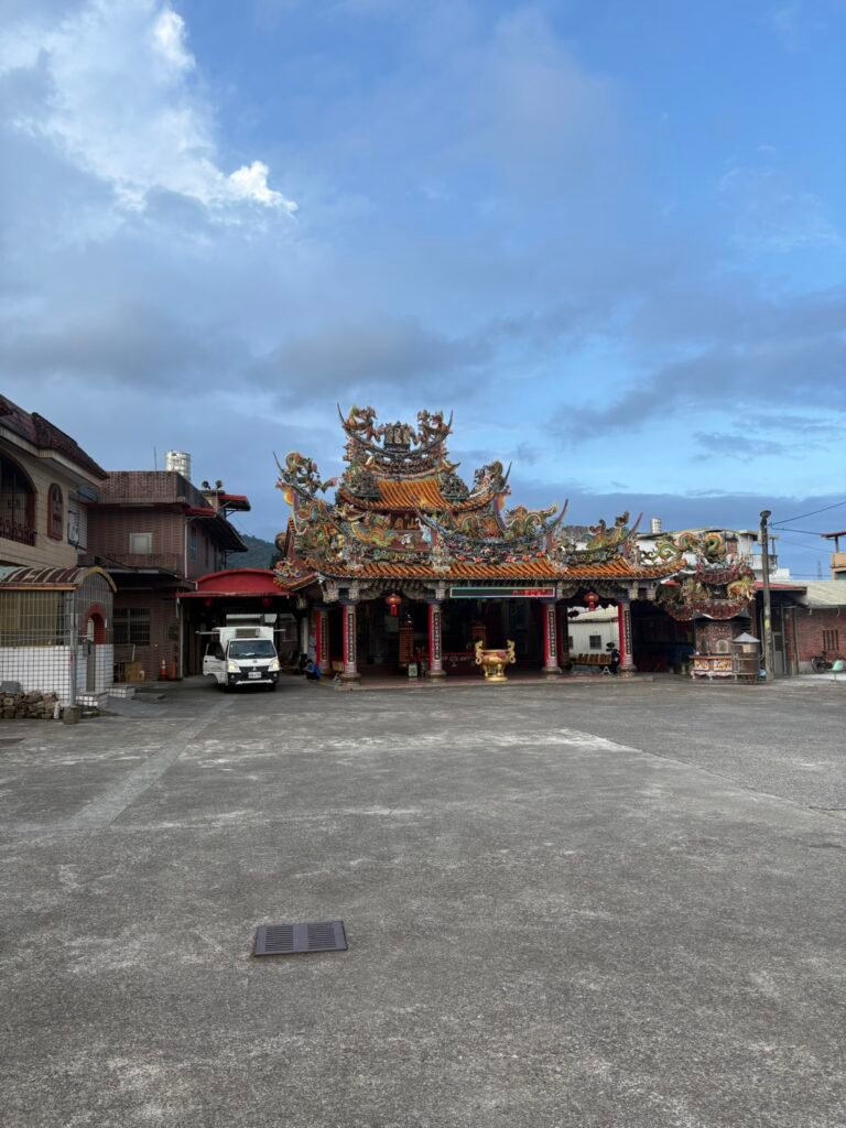 Wide view of Xishan Temple and its forecourt in Yuanshan